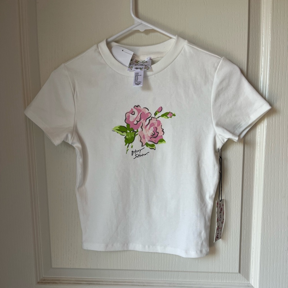 NWT Betsey Johnson Forever 21 Womens XS White Floral T-Shirt